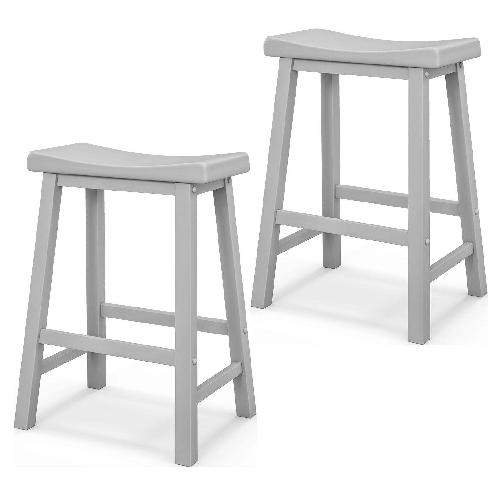 Saddle Stools Set of 2 with Solid Wood Legs and Footrests Grey